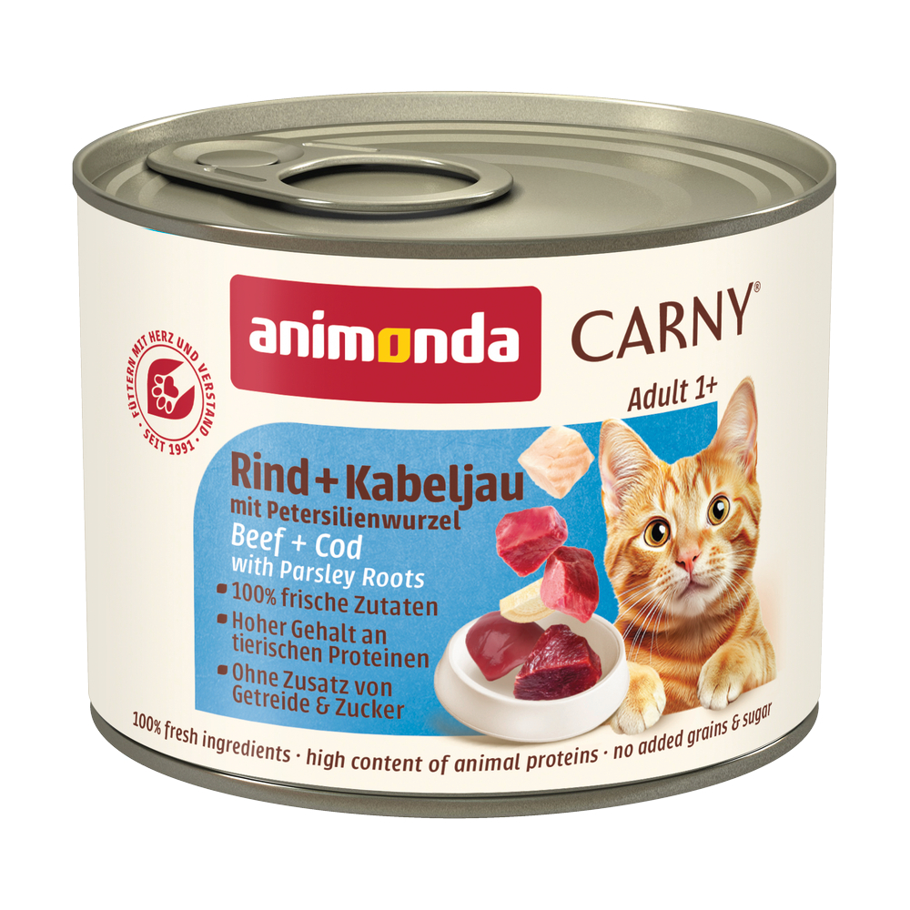 6x200g Adult Rund & Kabeljauw met Wortelpeterselie Animonda Carny Kattenvoer
