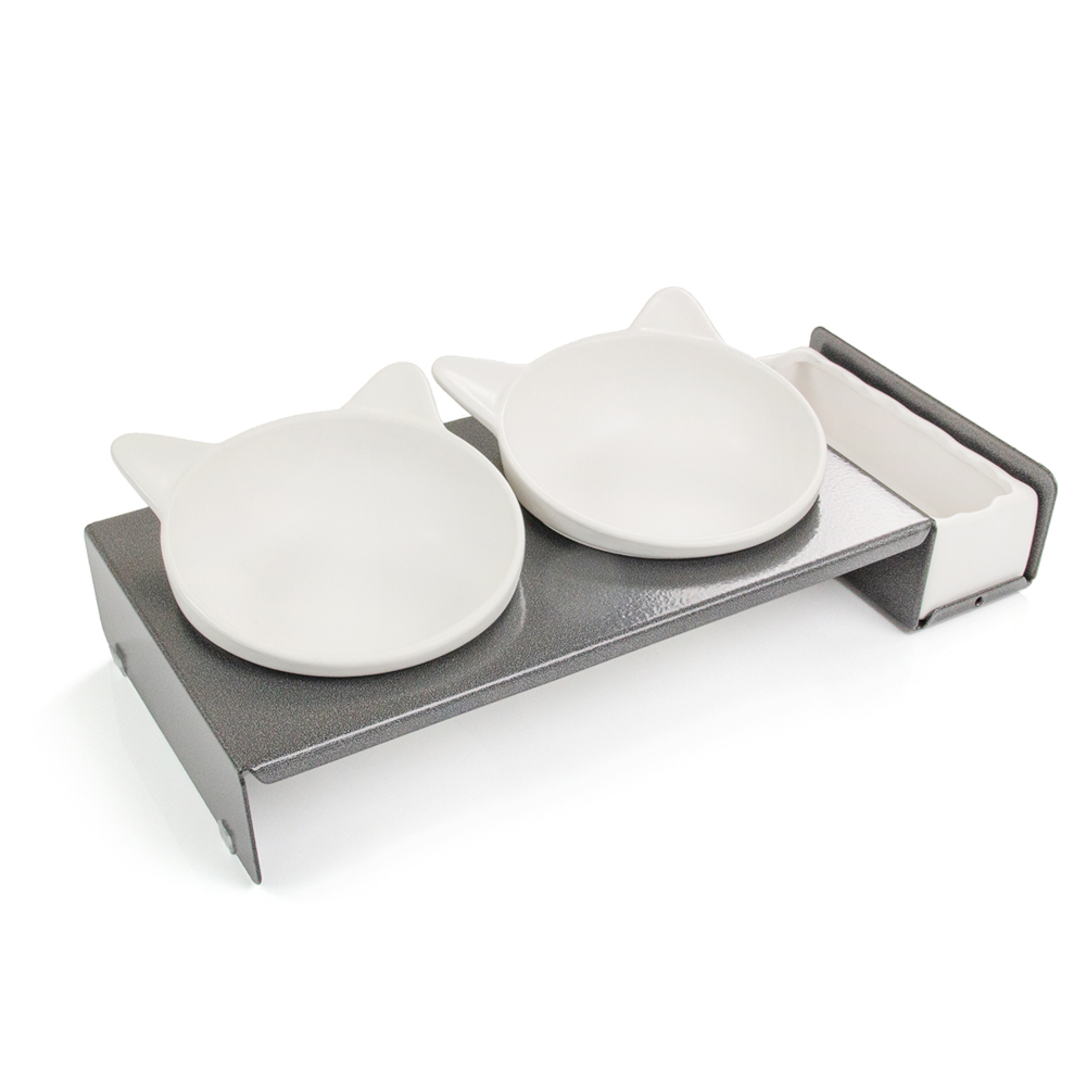 CanadianCat Company voerbakstandaard Cat Diner – Metalen: 2 x 250 ml, Ø 15 cm