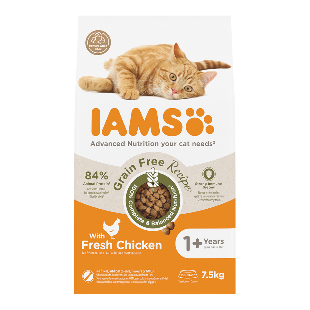 Dubbelpak: 2×7,5kg  IAMS Advanced Nutrition Graanvrij met kip droogvoer voor katten