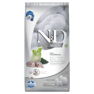 7kg Farmina N&D Hond Volwassen Medium/Maxi Witte Zeebaars, Venkel & Spirulina droogvoer voor honden
