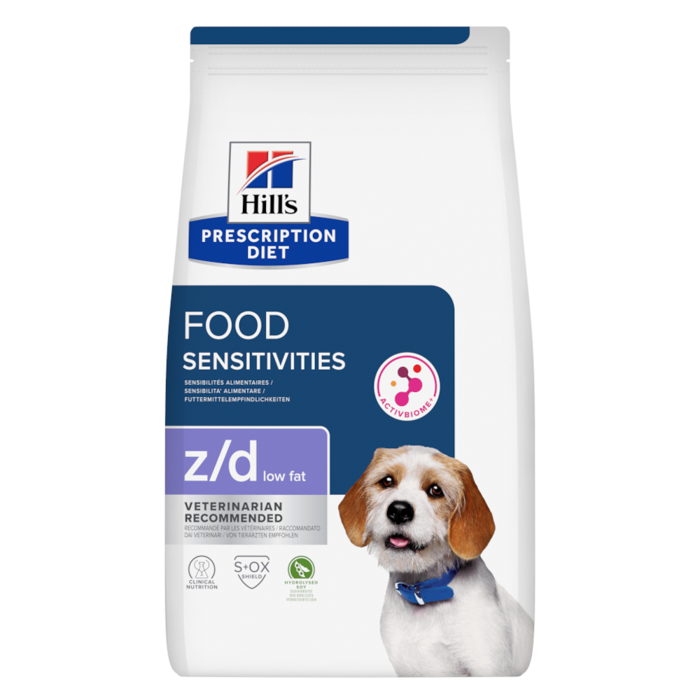 Dubbelpak: 2x 10kg Hill’s Prescription Diet z/d Food Sensitivities Laag vetgehalte gehydrolyseerde soja droog hondenvoer