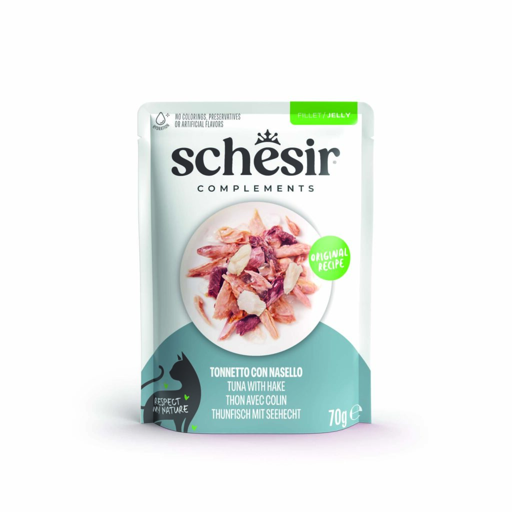 Voordeelpakket: 24x70g Schesir Complementen in gelei tonijn met heek natvoer voor katten
