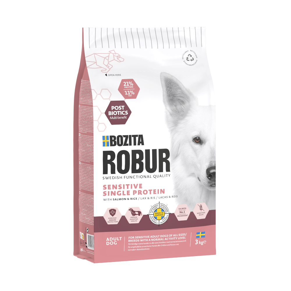 Bozita Robur Sensitive Enkelvoudig Eiwit Zalm & Rijst – Dubbelpak: 2 x 3 kg