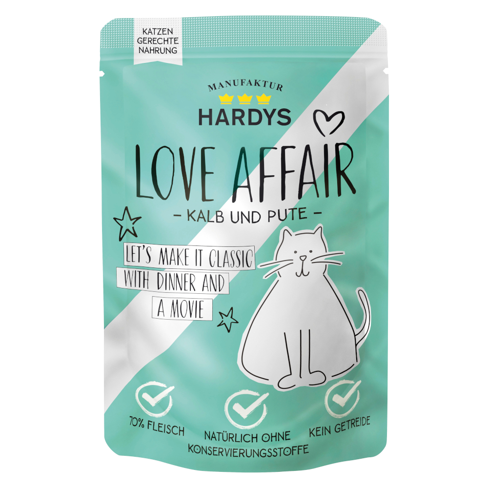 12x100g kalfsvlees & kalkoen Hardys LOVE AFFAIR natvoer voor katten