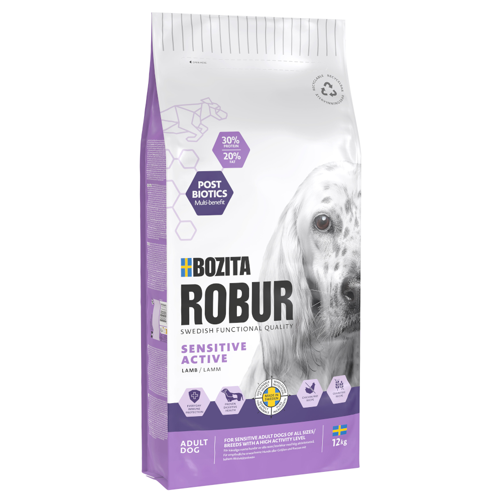 Voordeelpakket: 2×12 kg Bozita Robur Sensitive Grain Free Active met lam – zonder kip Droog hondenvoer
