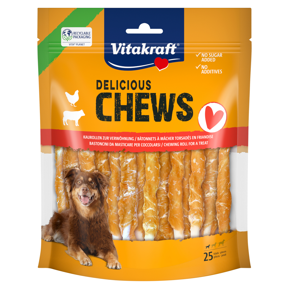 Vitakraft Delicious Chews Kauwrolletjes Kip S – Dubbelpak: 2 x 300 g (50 Stuks)