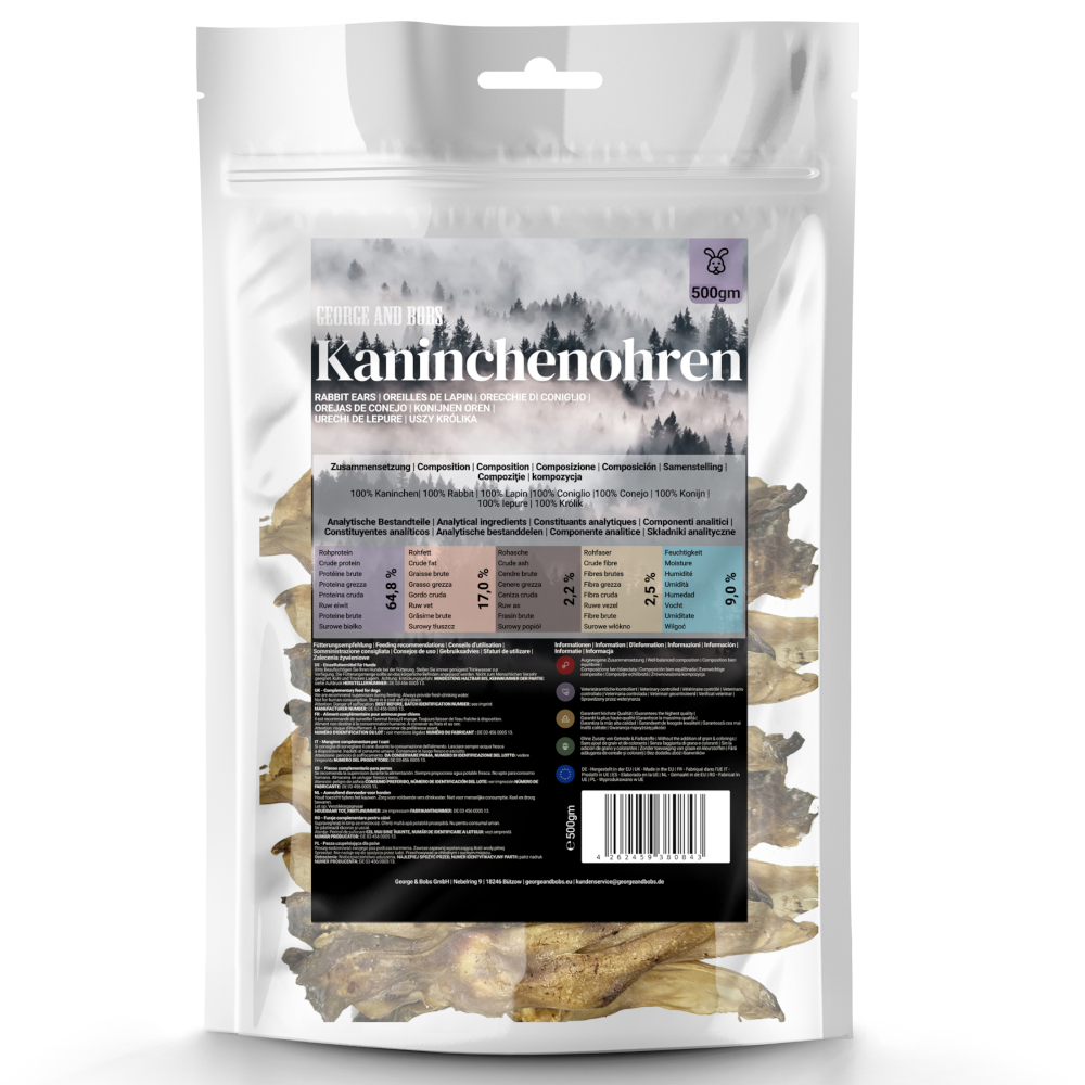 500g George & Bob’s konijnenoren zonder vacht hondensnacks