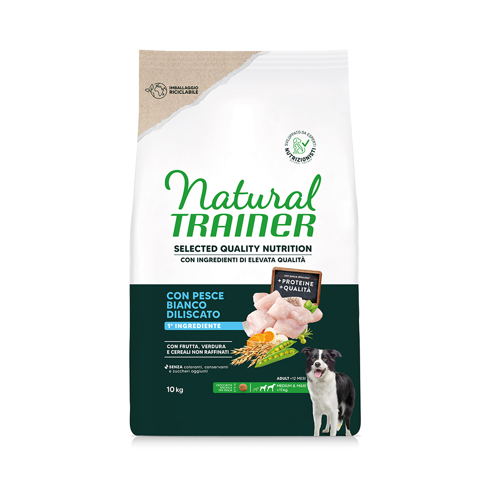 Natural Trainer Selected Quality Nutrition Adult Medium & Maxi Witte Vis – Dubbelpak: 2 x 10 kg