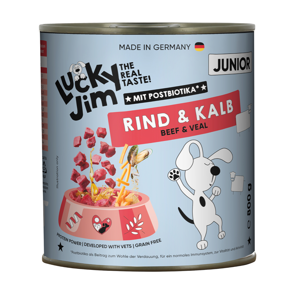 6x800g Lucky Jim Junior Rundvlees & Kalfsvlees Hondenvoer nat
