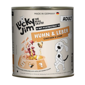 6x800g Lucky Jim Adult Kip & Lever natvoer voor honden