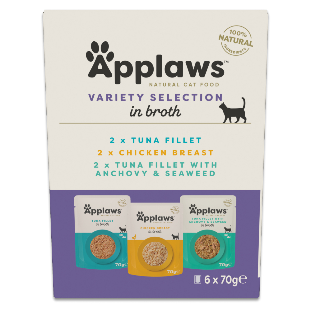 6x70g Applaws Zakje met bouillon Mixpack Tonijn & Kip (3 smaken) nat kattenvoer