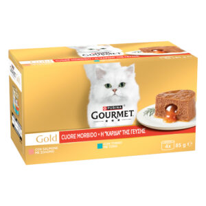 16x85g Mixpakket Vis (2 soorten) Gourmet Gold Smeltende Kern Natvoer voor katten