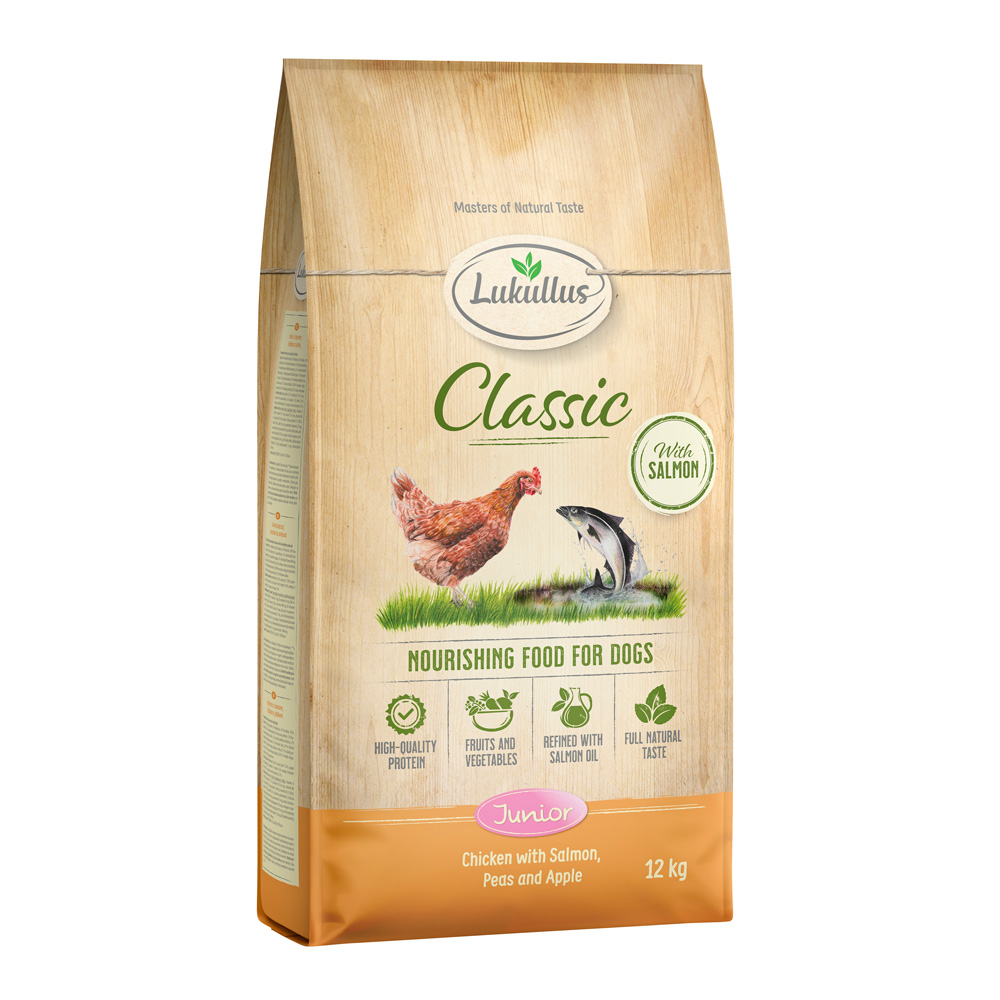 Lukullus Classic Junior Kip & Zalm – 12 kg Nieuw Receptuur