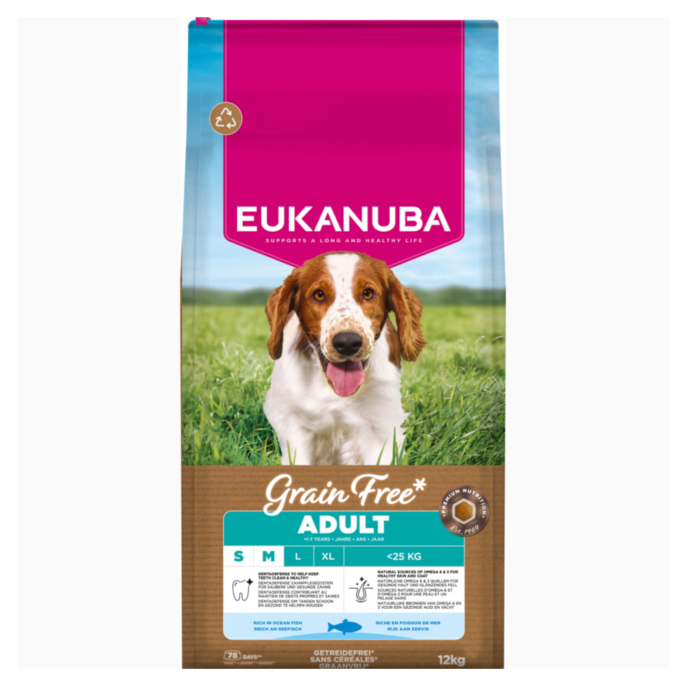Eukanuba Grain Free Adult Small & Medium met Zeevis – 12 kg
