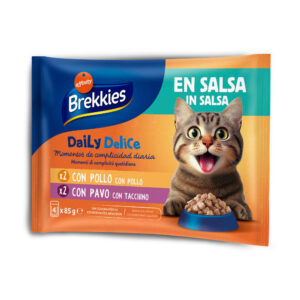 4x 85g Brekkies Daily Delice Kip & Kalkoen Natvoer voor katten
