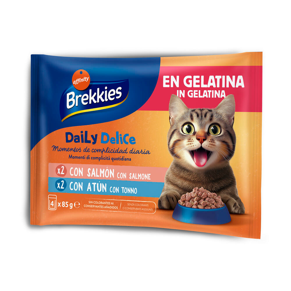 4x 85g Brekkies Daily Delice zalm & kalkoen nat kattenvoer