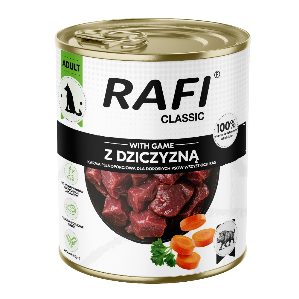 24x800g voordeelverpakking Rafi Dog Classic Wild nat hondenvoer