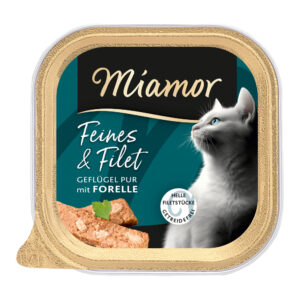 Voordeelpakket: 32x 100g Miamor Feines & Filet Gevogelte Pur & Forel natvoer voor katten