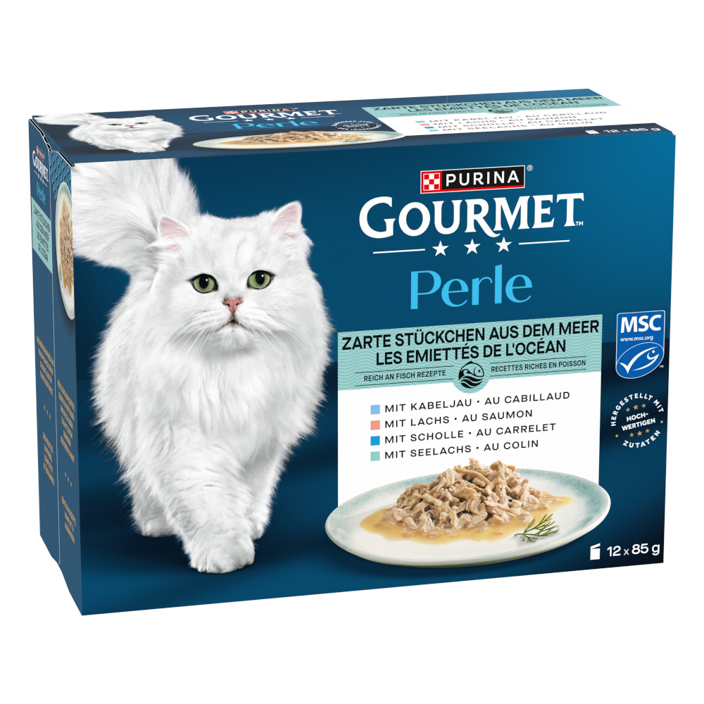 Gourmet Perle Gemengde Selectie 12 x 85 g – Malse stukjes zee in saus (4 varianten)