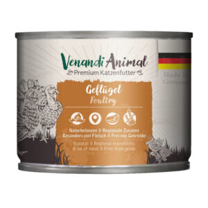 Voordeelpakket: 24×200 g Gevogelte Mixpack Venandi Animal Monoproteïne Natvoer voor katten