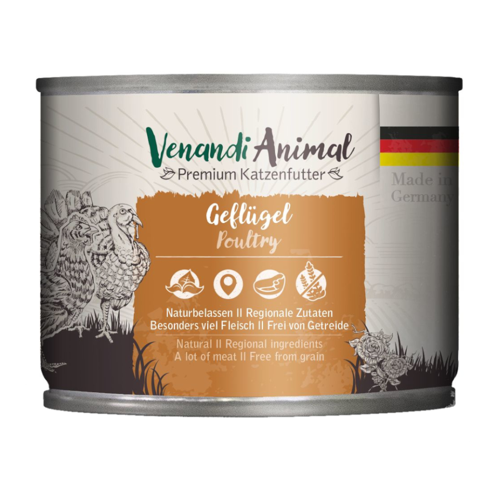 Voordeelpakket: 24×200 g Gevogelte Mixpack Venandi Animal Monoproteïne Natvoer voor katten
