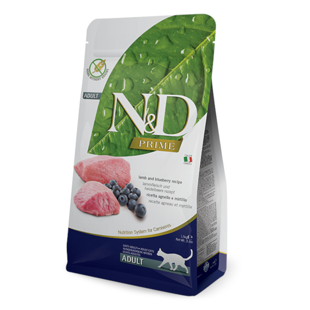 Farmina N&D Graanvrij Lam en Bosbessen Adult Kattenvoer – 1,5 kg