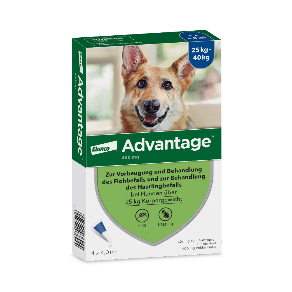 Advantage® 400 voor Honden vanaf 25 kg – Dubbelpak 2 x 4 Pipetten – BE