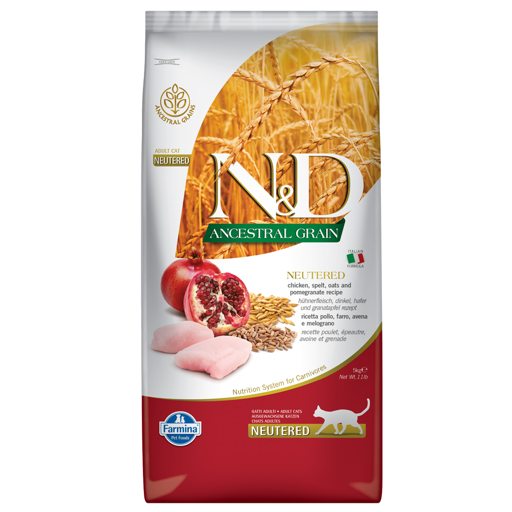 5kg Farmina N&D Cat Ancestral Grain Neutered Kip & Granaatappel Droogvoer voor katten