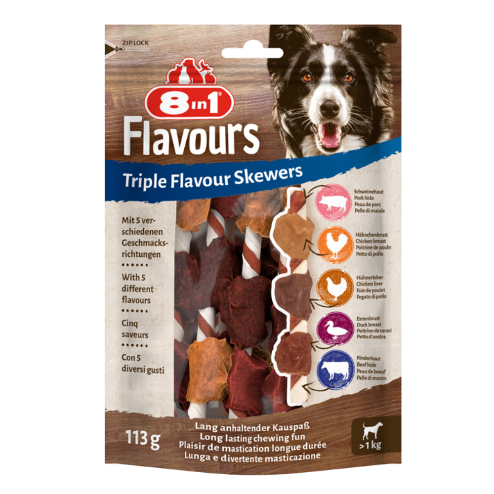 3x113g Triple Flavour Skewers Kauwrollen (18 stuks) 8in1 Hondensnacks