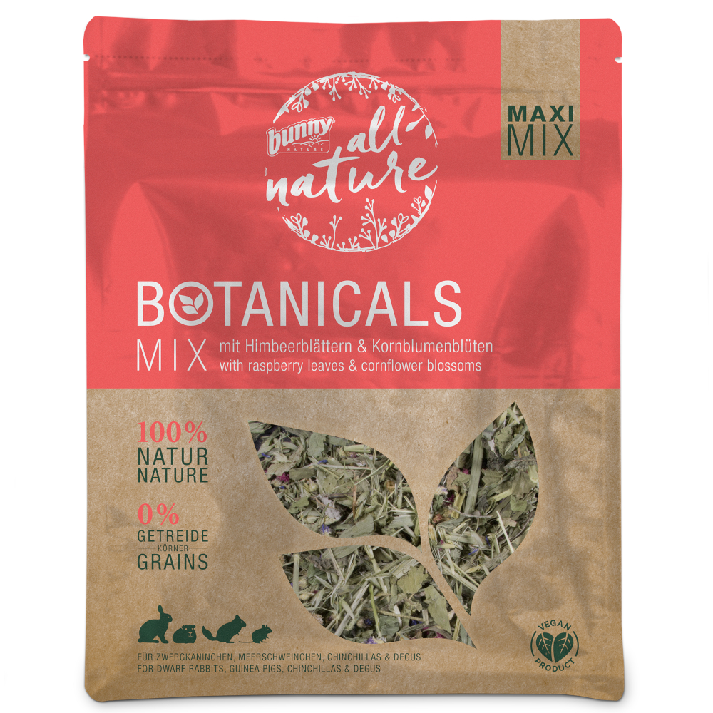 Voordeelverpakking 3 x 400g Bunny All Nature Botanicals Maxi Mix Frambozenbladeren & Korenbloembloesems Voedingssupplement voor knaagdieren