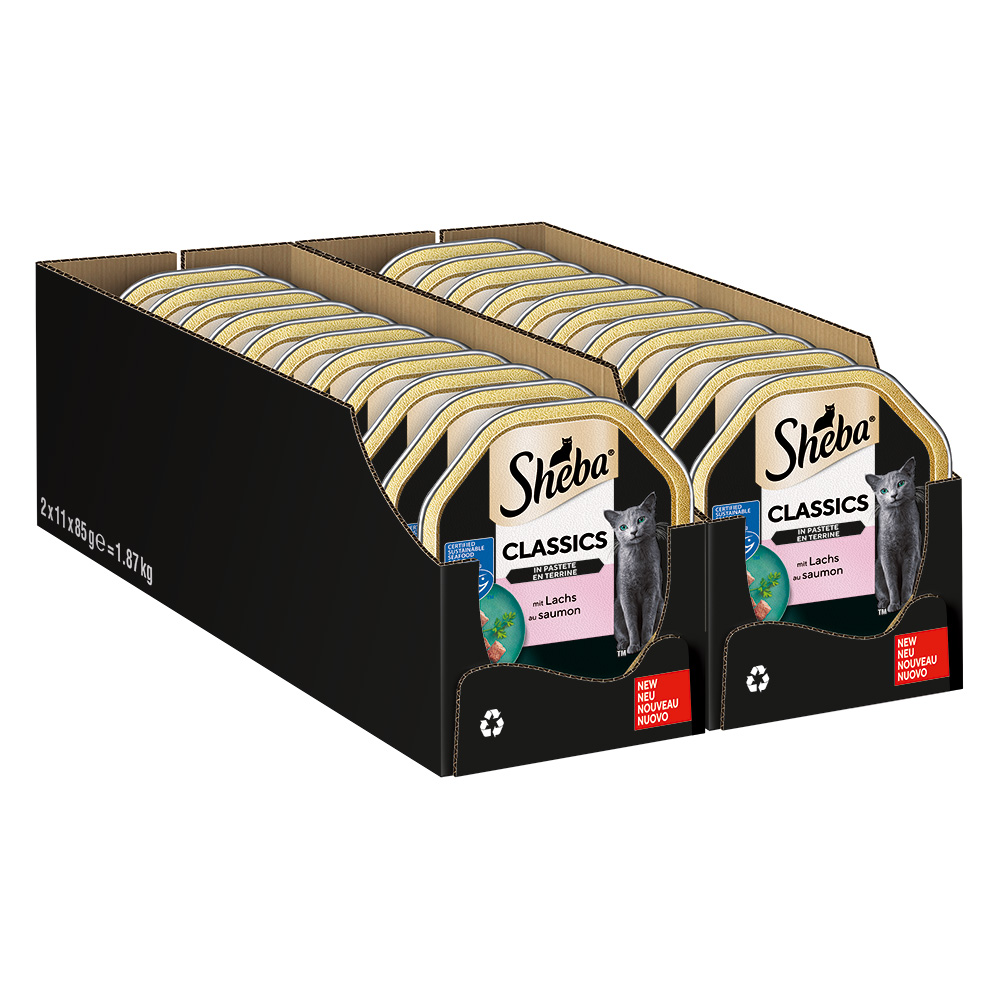 Voordeelpakket Sheba Kuipjes 44 x 85 g – Classics in paté met Zalm