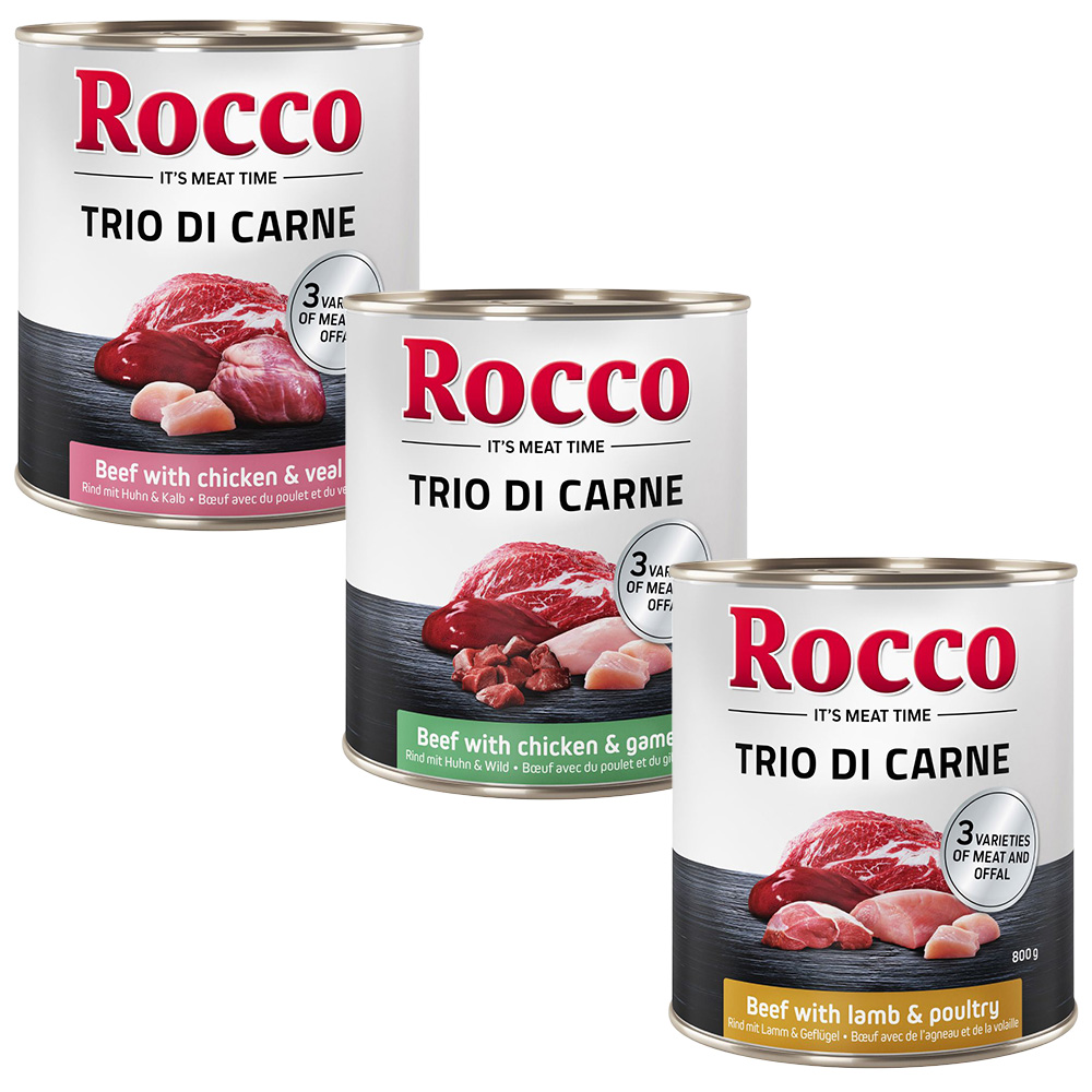 Rocco Classic Trio di Carne – 24 x 800 g Voordeelpak Hondenvoer – Voordeelpak 24 x 800 g Mix van 3 Soorten