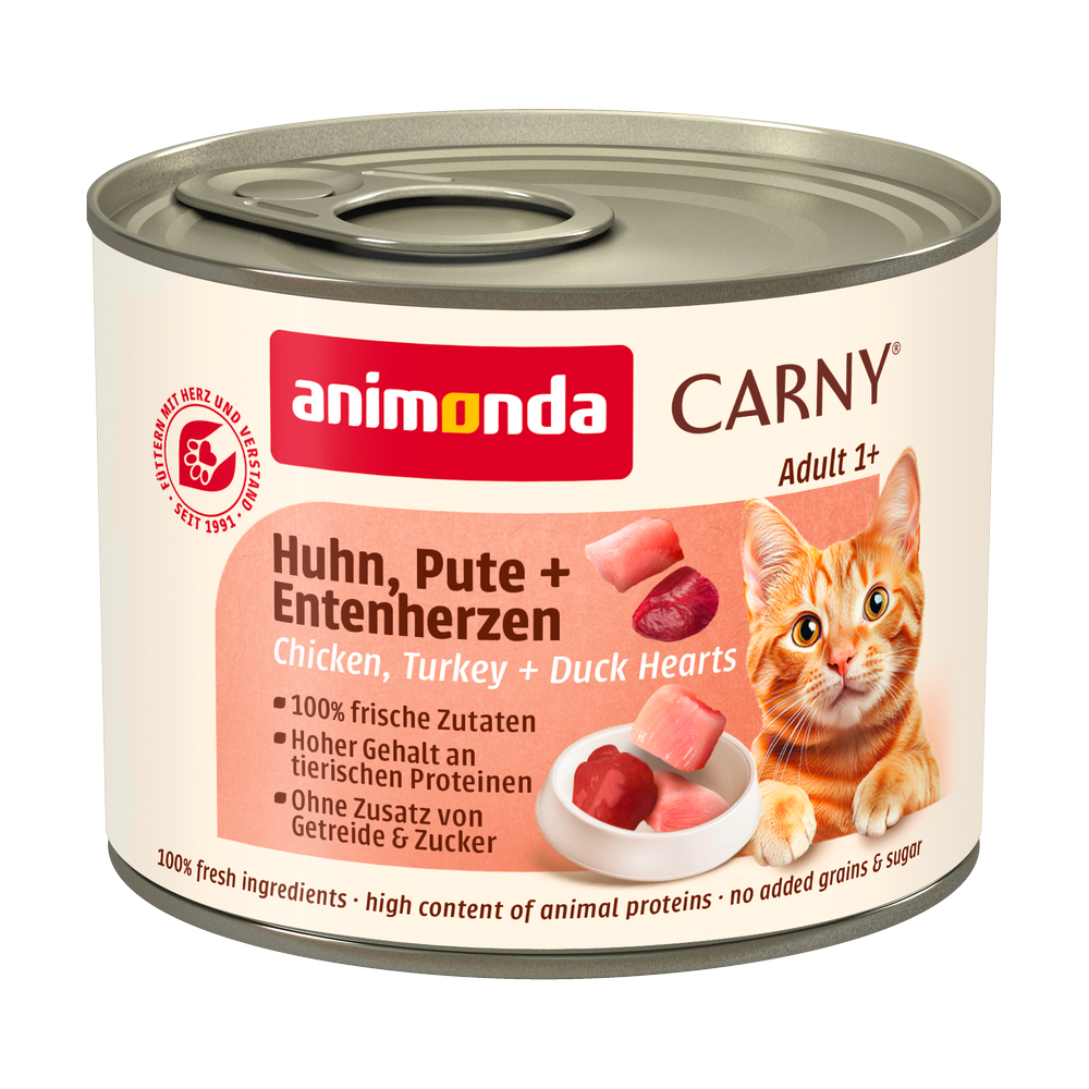 6x200g Adult Kip, Kalkoen & Eendenhart Animonda Carny Kattenvoer
