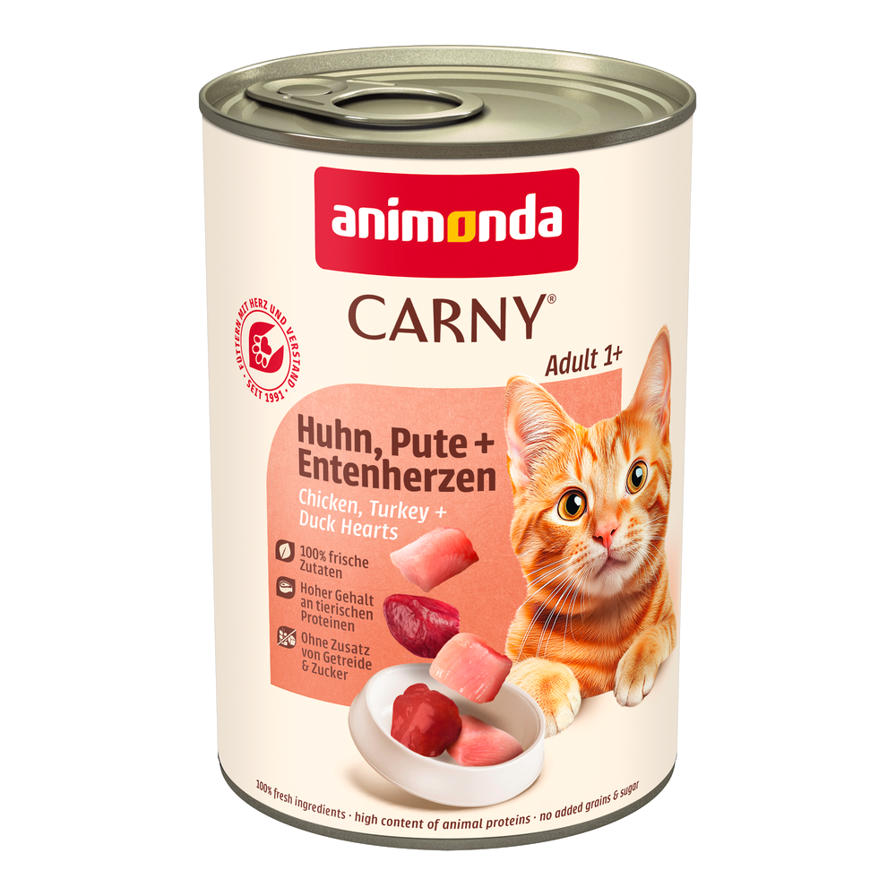 6x400g Adult Kip, Kalkoen & Eendenhart animonda Carny Kattenvoer