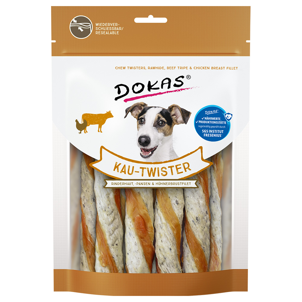 200g Kauw-Twister 4 x Runderhuid, pens & kippenborst Dokas Hondensnacks