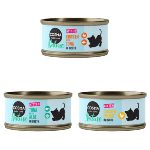 6x70g Kitten (Kip, Kip/Tonijn, Tonijn/Aloë Vera) Cosma Nature Kattenvoer