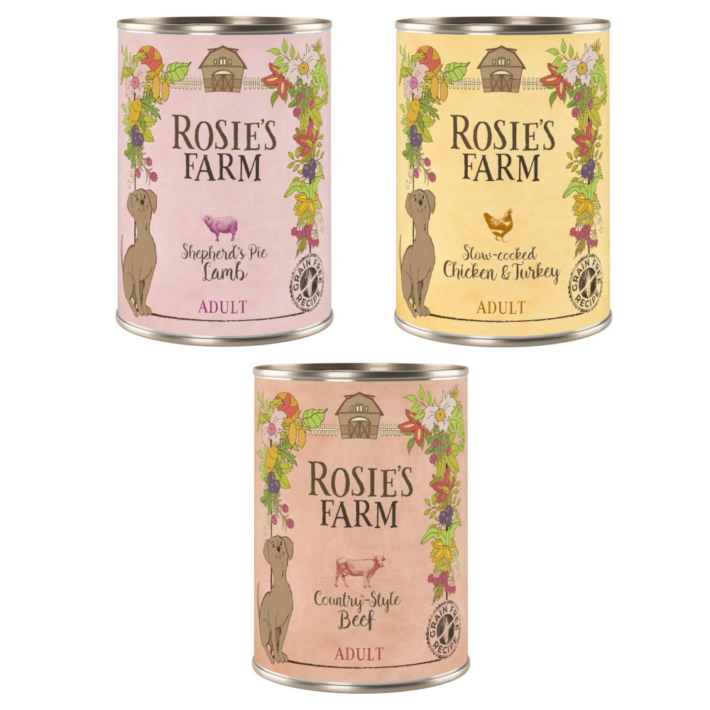 Voordeelpakket Rosie’s Farm Adult 24 x 400 g Hondenvoer – No. 1 Mix (Kip, Rund, Lam)