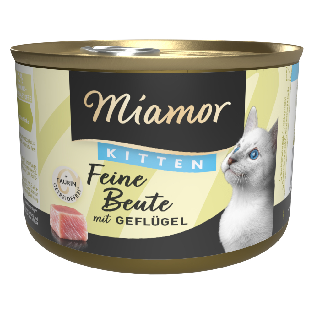 Voordeelverpakking 24x185g Miamor Fijne prooi Kitten Gevogelte natvoer voor katten