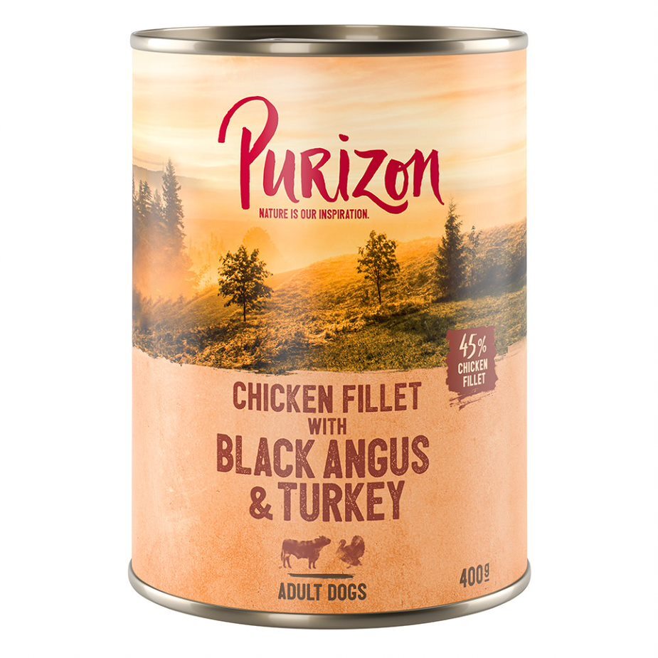 Purizon Enkel Blik 400 g – Kipfilet met Black Angus & Kalkoen, Zoete Aardappel en Cranberry