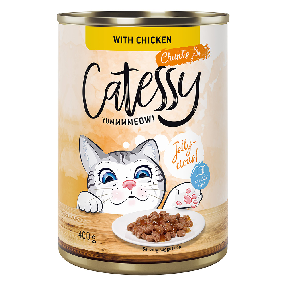 48x400g Hapjes in Saus of Gelei met Kip in Gelei Catessy Kattenvoer
