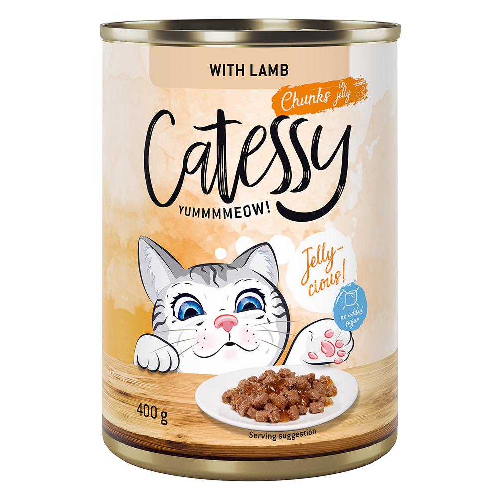 24x400g Hapjes in Saus of Gelei met Lam in Gelei Catessy Kattenvoer