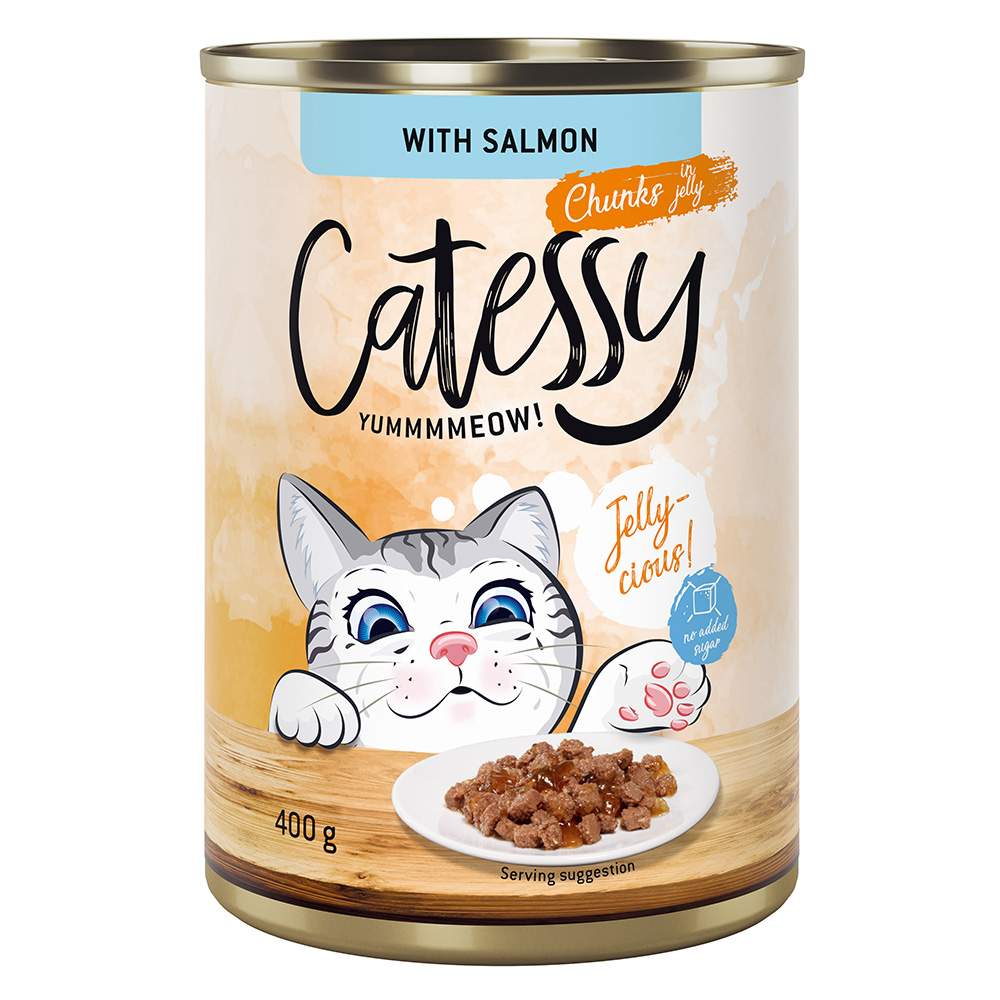 Voordeelpakket Catessy Hapjes in Saus of Gelei 24 x 400 g Kattenvoer – met Zalm in Gelei