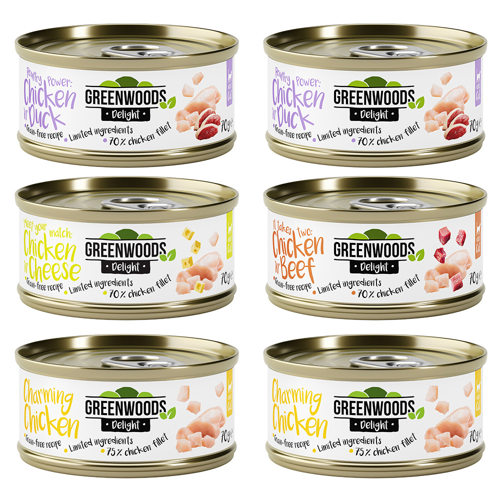 6x70g Kip (4 Smaken) Greenwoods Delight Kattenvoer
