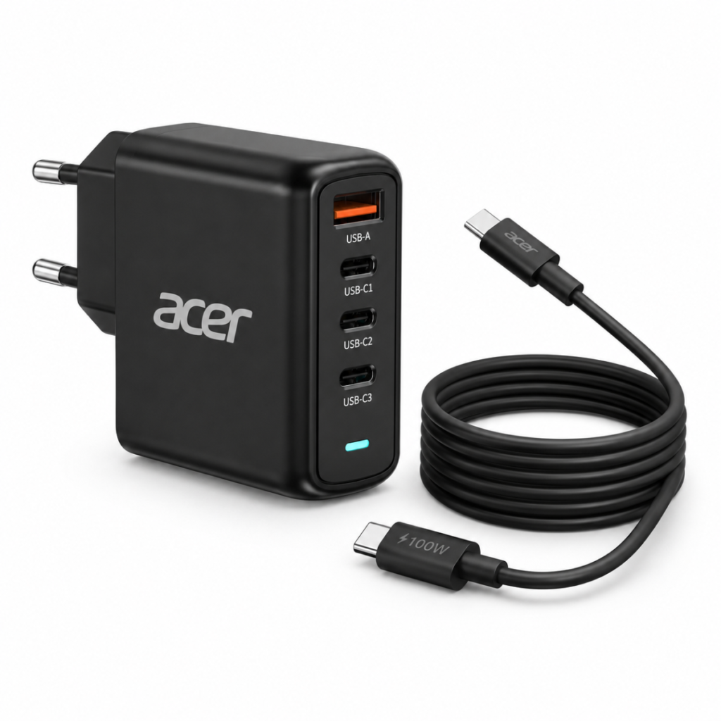 Acer 100W GaN PD Oplader, USB-poorten: 3C+1A, EU-stekker