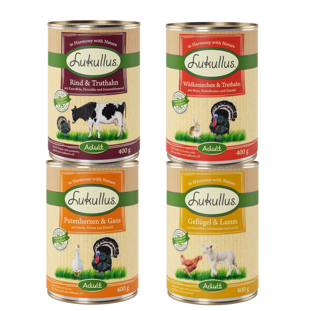 24x400g Combinatie II (4 Smaken) Lukullus Hondenvoer