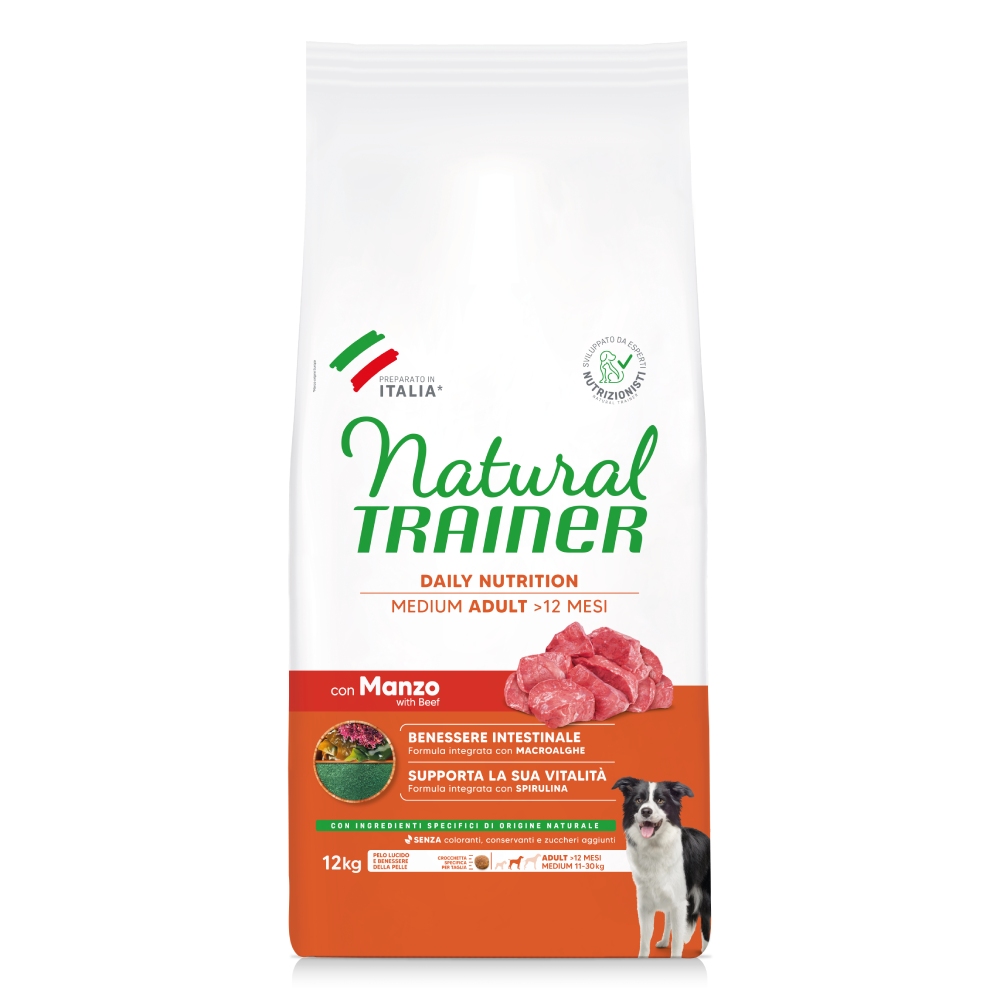 12kg 3kg Natural Trainer Adult Medium met rund droog hondenvoer