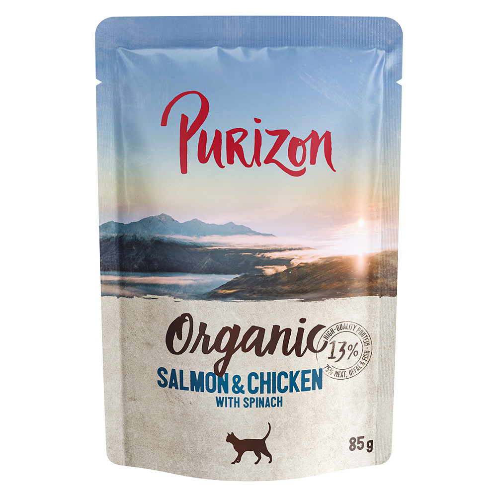 Voordeelpakket: Purizon Organic 12 x 85 g – Zalm en kip met spinazie