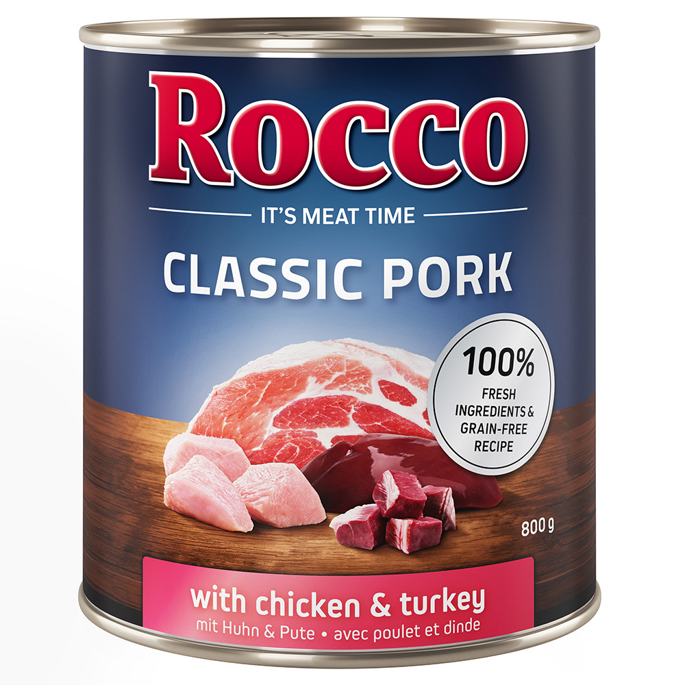 Voordeelpakket: Rocco Classic Pork 24 x 800g Hondenvoer Kip & Kalkoen