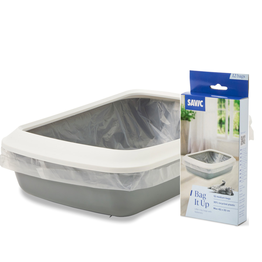 – Lichtgrijs / Wit – Combi Deal: Savic Kattenbak Iriz – 50 cm + Savic Bag it Up Litter Tray Bags