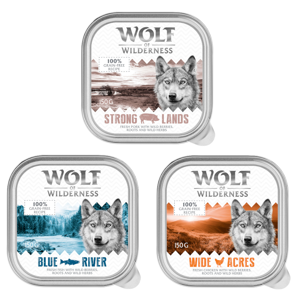 Wolf of Wilderness MINI Adult – Kuipje – 6 x 150 g: Kip, Vis, Varkensvlees